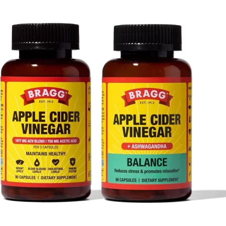 Bragg Original & Daily Balance Cápsulas de vinagre de sidra de manzana – Vitamina D3 y zinc – Sensoril Ashwagandha