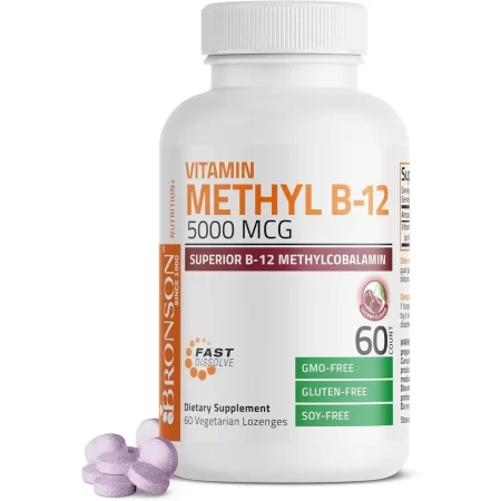 Bronson Metil B12 5000 mcg Vitamina B12 Metilcobalamina Energía y Apoyo Cerebral 60 Pastillas