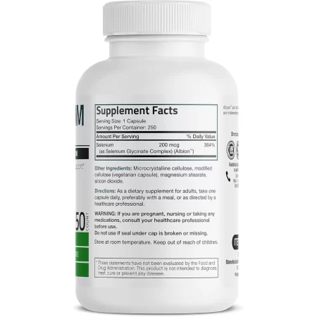 Bronson Selenio 200 mcg para la salud del sistema inmunológico, la tiroides, la próstata y el corazón, complejo de aminoácidos quelados sin levadura