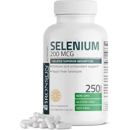 Bronson Selenio 200 mcg para la salud del sistema inmunológico, la tiroides, la próstata y el corazón, complejo de aminoácidos quelados sin levadura