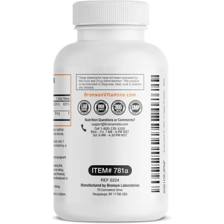 Bronson Suplemento de vitamina K2 D3 (MK7) Fórmula sin OMG Vitamina D3 5000IU (125 mcg) y 90 mcg K2 MK-7, complejo D y K fácil de tragar, 60 cápsulas