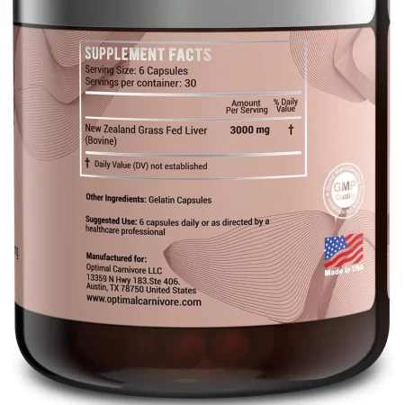 Cápsulas de hígado de res alimentadas con pasto, liofilizadas en píldoras convenientes, 180 cápsulas, suplemento desecado