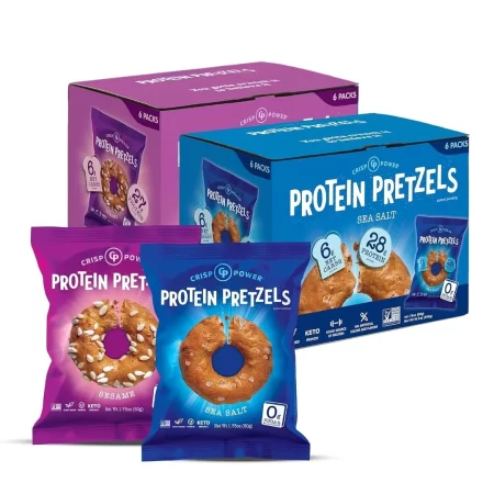 Crisp Power Patatas fritas de pretzel con alto contenido de proteínas, (paquete de 6 x 1.75 onzas de sal marina + 6 paquetes de 1.75 onzas de sésamo)