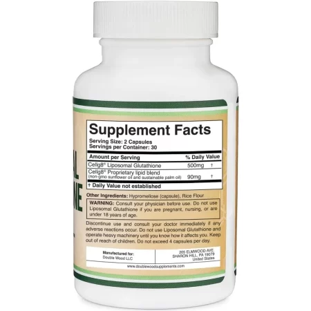 Double Wood – Suplemento de glutatión liposomal de 500 mg por porción, 60 cápsulas