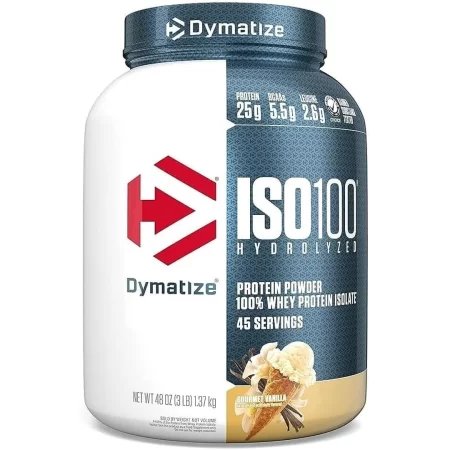 Dymatize Aislamiento en polvo de proteína de suero ISO 100, vainilla gourmet, 3 libras