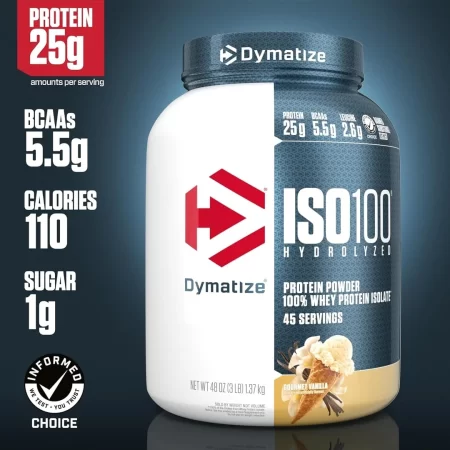Dymatize Aislamiento en polvo de proteína de suero ISO 100, vainilla gourmet, 3 libras