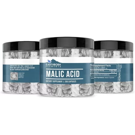 Earthborn Elements Ácido málico, 200 cápsulas, puro y sin diluir, sin aditivos