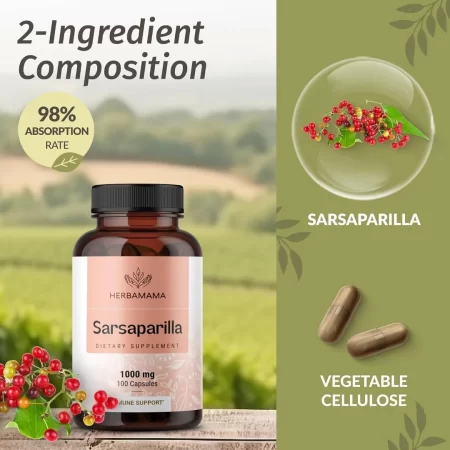 HERBAMAMA Kit de sarsaparilla y ashwagandha – Paquete de 1000 mg de cápsulas de raíz de zarzaparrilla y tintura de raíz de ashwagandha 2 onzas líquidas