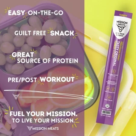 Mission Meats – Snacks Keto sin azúcar, palitos de pavo de gama libre enteros 30 sin gluten, sin MSG, nitrato y nitrito, paleo, bocadillos saludables, paleo, paleo, paletas, carne natural, pavo, cecina cero, azúcar