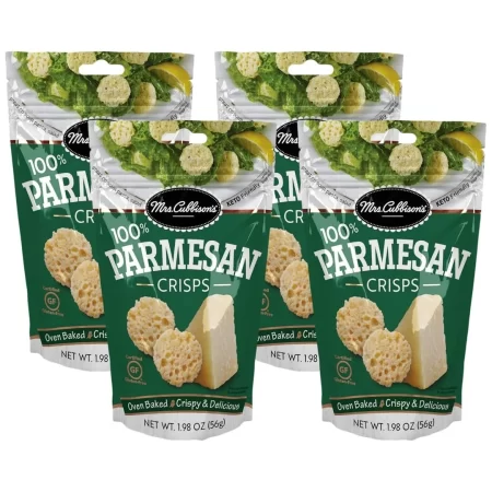 Mrs. Cubbison’s Cheese Crisps – 100% queso real, apto para dieta cetogénica, ideal para aperitivos y ensaladas, sabor a parmesano, 1.98 onzas (paquete de 4)