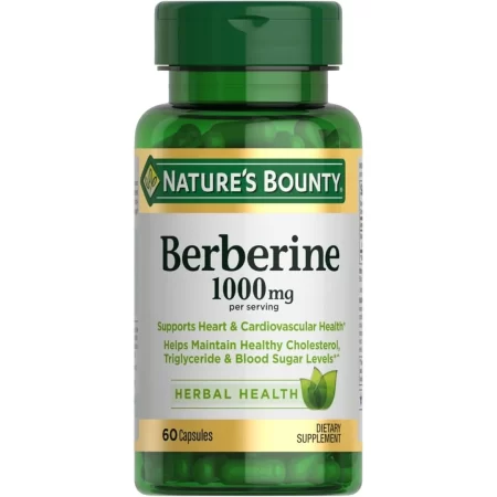 Nature’s Bounty Berberina Cápsulas de 1000 mg, apoya la salud del corazón, colesterol y niveles de azúcar en la sangre en un rango normal, suplemento sin OMG, 60 unidades