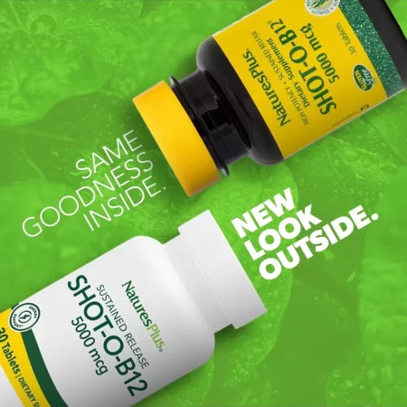 Natures Plus Shot-O-B12 (metilcobalamina), liberación sostenida, 5000 mcg, 60 tabletas vegetarianas