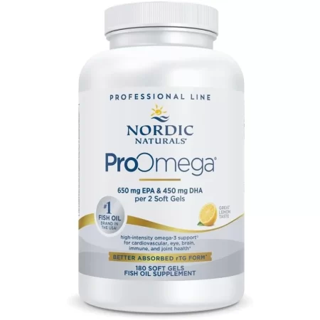 Nordic Naturals ProOmega, sabor a limón – 1280 mg Omega-3 – Aceite de pescado de alta potencia con EPA y DHA – Promueve la salud del cerebro, los ojos, el corazón, la inmunidad – sin OGM