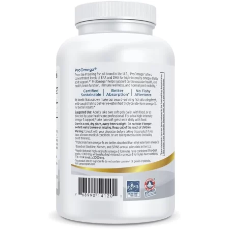 Nordic Naturals ProOmega, sabor a limón – 1280 mg Omega-3 – Aceite de pescado de alta potencia con EPA y DHA – Promueve la salud del cerebro, los ojos, el corazón, la inmunidad – sin OGM