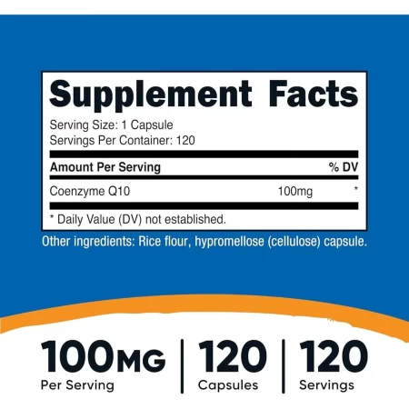 Nutricost, 120 cápsulas CoQ10 de 0.0035 oz; coenzima Q10 de alta absorción, 1 botella, 1