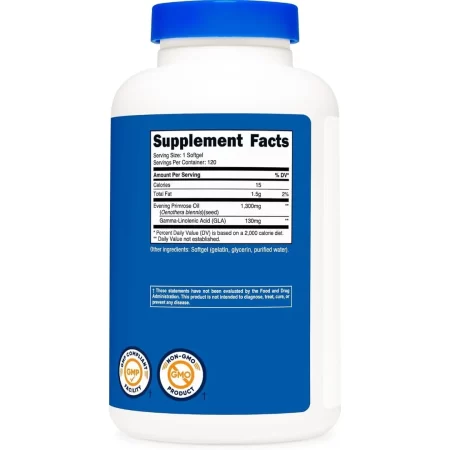 Nutricost Aceite de onagra de noche 1,300 mg, 120 cápsulas blandas – prensado en frío, sin OMG, sin gluten, 120 porciones
