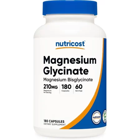 Nutricost Cápsulas de glicinato de magnesio (180 cápsulas, 210 mg por porción), suplemento de glicinato de magnesio para una absorción suave