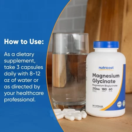 Nutricost Cápsulas de glicinato de magnesio (180 cápsulas, 210 mg por porción), suplemento de glicinato de magnesio para una absorción suave