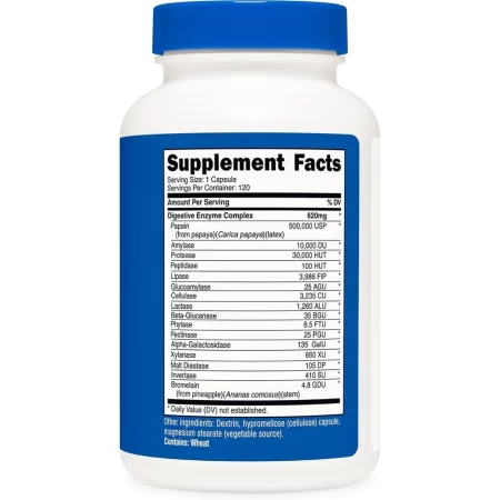 Nutricost Enzimas digestivas 620 mg, 120 cápsulas – Suplemento completo de enzimas digestivas