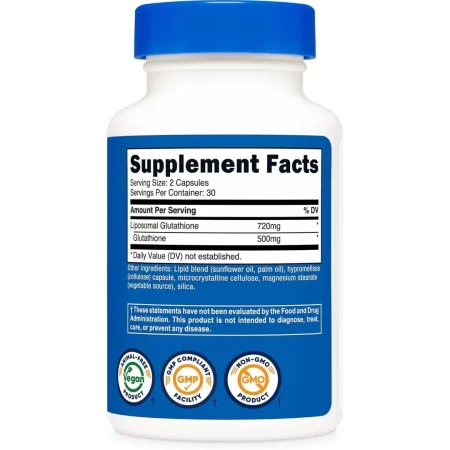 Nutricost Suplemento de glutatión liposomal, 60 cápsulas, 720 mg por porción, vegano, sin OMG, 30 porciones