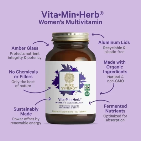 Pure Synergy Vita·Min·Hierba para mujer | 120 comprimidos | Multivitamínico hecho con ingredientes orgánicos | Sin OMG | Hecho con verduras y frutas orgánicas