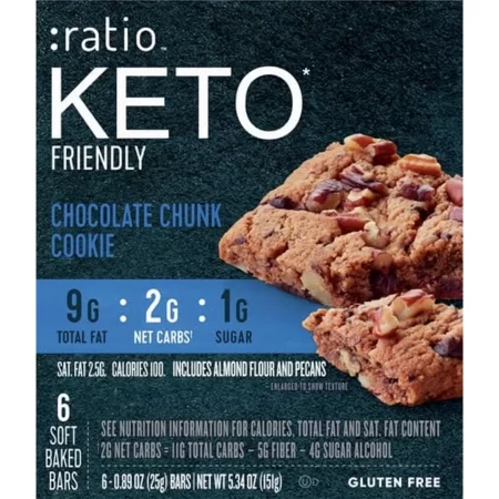 Ratio – Barras horneadas suaves, galletas de trozos de chocolate, 0.04 oz de azúcar, aptas para dieta cetogénica