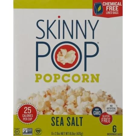 Skinny Pop – Palomitas de maíz con sal marina para microondas, 16.8 onzas (paquete de 2)