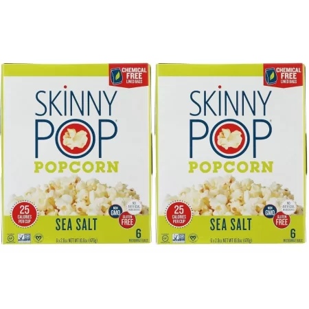 Skinny Pop – Palomitas de maíz con sal marina para microondas, 16.8 onzas (paquete de 2)
