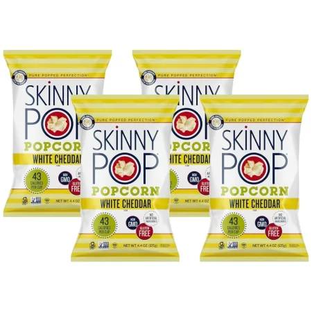 SkinnyPop Palomitas de maíz cheddar blancas, bolsa de 4.4 onzas, Skinny Pop, bocadillos saludables de palomitas de maíz, sin gluten (paquete de 4)