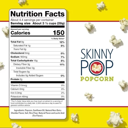 SkinnyPop Palomitas de maíz cheddar blancas, bolsa de 4.4 onzas, Skinny Pop, bocadillos saludables de palomitas de maíz, sin gluten (paquete de 4)