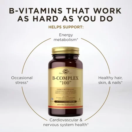 Solgar B-Complex Cápsulas de 100 Vegetable Promueve el metabolismo Energía, E1150, 1, 1