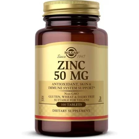 Solgar Zinc de 50 mg, 100 tabletas – Zinc para una piel saludable, sabor y visión – Sistema inmunológico y apoyo antioxidante