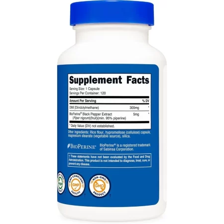 Suplemento Nutricost Dim (diindolylmethane) 0.10 onzas, 120 cápsulas con Bioperine, 1 botella, 1